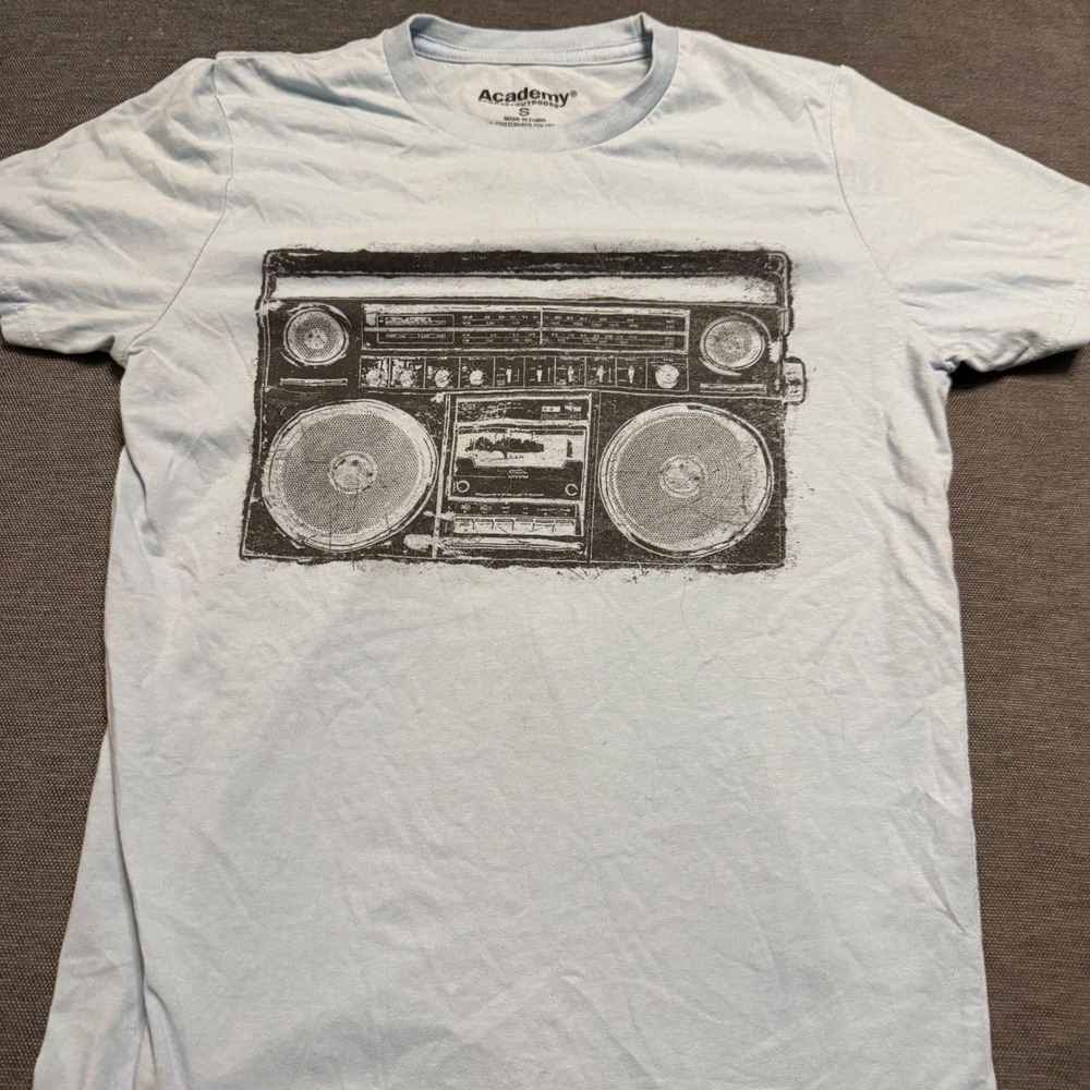 Academy‎ Sports Outdoors Mens Boombox Graphic T-Shirt Light Blue Retro Radio S